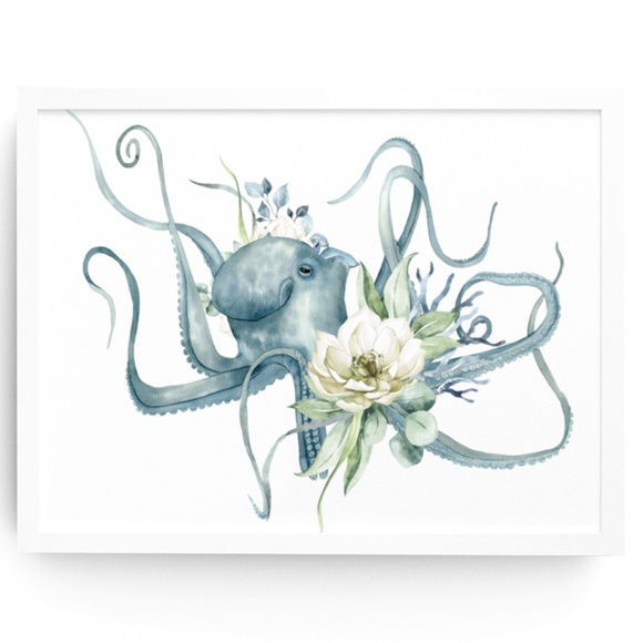 Other - Watercolor Floral Octopus Wall Art Illustration Print Poster Card Unframed